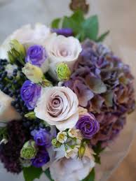 purple hydrangea and rose bouquet