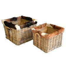 Square Goat Skin Trimmed Lined Rattan