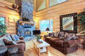 log cabin living rooms and great rooms