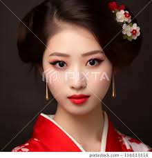 beautiful asian woman with red kimono