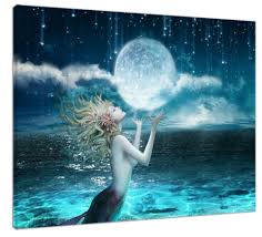 Fantasy Mermaid Ocean Moon Wall Art