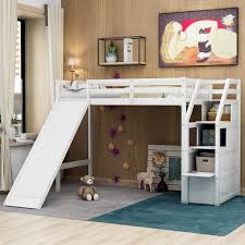 Urtr White Twin Loft Bed With Slide