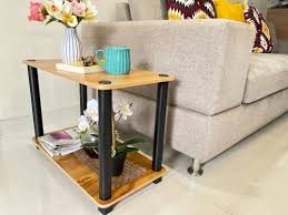 brown modern wooden sofa side table