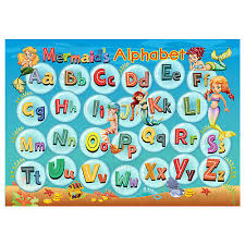 Abc Alphabet Poster Kids Girl Educational Wall Chart Classroom Mermaid Theme Ebay
