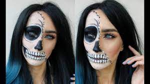 half skull halloween makeup tutorial