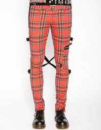 Chaos Super Skinny Bondage Pants W Straps By Tripp Nyc In Red Plaid