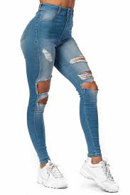 Womens Regular Super Ripped High Waisted Fitjeans Arctic Light Blue Fitjeans