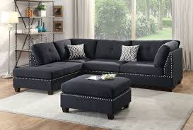 F6974 Black 3 Pcs Sectional Sofa Set By