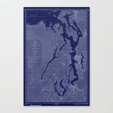 Puget Sound Washington State Nautical Chart Map Print 1956 Dark Blue Map Art Prints Canvas Print By Chartedwaters