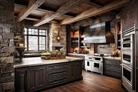 Reclaimed Wood Ceiling Dark Cherry Cabinets