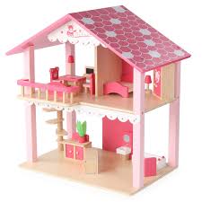 Pink Kids Wooden Diy Doll House