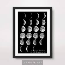 Amazon Com Moon Phases Calendar Chart Black White Art Print
