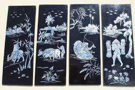 Vintage Lacquer Ware Wall Art Panels