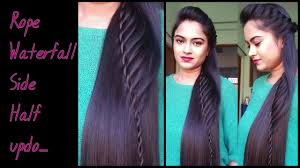 This hairstyle for long face thin hair is simple and easy to get and can go well with any type of saree. Hairstyles For Medium To Long Hair Rope Waterfal Half Updo Indian Party Hairstyles Youtube