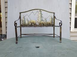 Vintage Small Scenic Metal Bench Plant