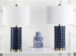 set of 2 navy blue ceramic table lamps
