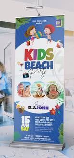 kids beach party rollup banner psd