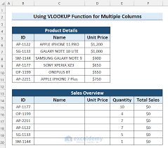 how to use vlookup for multiple columns