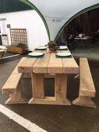 Chunky Oak Garden Table With Benches