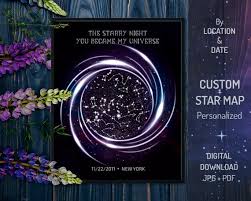 Custom Digital Night Sky Chart As 1st Anniversary Gift For