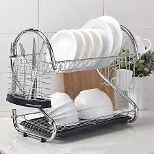 Good grips folding stainless steel dish rack. 2 Tier Multi Function Stainless Steel Dish Drying Rack Cup Drainer Strainer Ebay