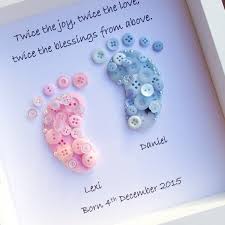 Gifts for newborns should be personal and sweet. Twin Personalised Little Feet Twin Newborn Baby Gift Keepsake Twice The Joy Twice The Love Button Art Button Little Fee Button Art Twins Gift Baby Crafts