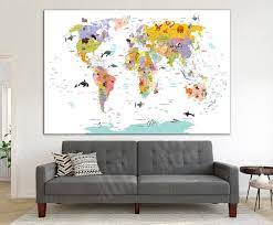 Map Canvas Kid Room World Map Decor