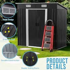 Jaxpety 6 X 4 Outdoor Storage Shed Metal Storage Buildings Garden Sheds With Sliding Doors Steel Tool Shed Dark Gray