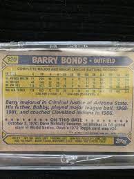 Description vintage near mint barry bonds error rookie card. 1987 Topps Barry Bonds Rookie Card Does Anyone Know If This Card Has Value I Have Heard About The Error Card And Was Wondering If Anyone Can Help Me Out Baseballcards