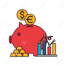 Piggy Bank Chart Dollar Euro Stock Market Vector Illustration