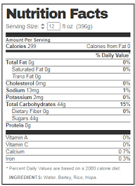 not your father s root beer nutrition facts