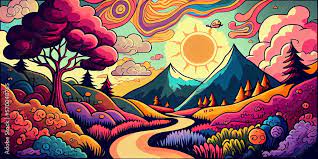 colorful psychedelic landscape cartoon