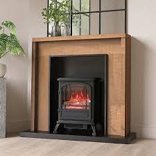 Oak Effect And Black Electric Fireplace