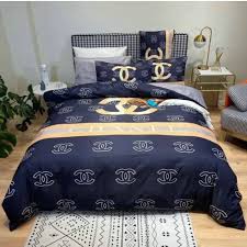 Chanel Gold And Navy Bedding Set Queen