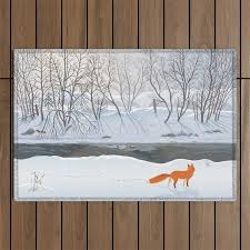 fox in the winter forest hunting a duck
