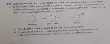 Solved 65 Hydrocarbons like benzene are metabolized in the | Chegg.com