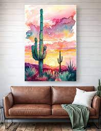 Sonoran Desert Sunset Cactus Wall Art