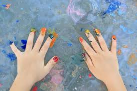 child nail painting by watercolor
