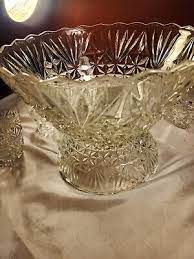 Vintage Glass Punch Bowl Set With 12