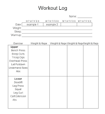 Exercise Log Template Workout Logs Excel Tracker Printable