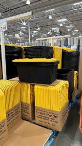 black yellow storage bins