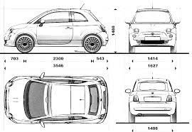 Impressive fuel efficiency with manual transmission; 2007 Fiat 500 Hatchback V2 Blueprints Free Outlines