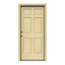 Jeld Wen 36 In X 80 In 6 Panel Unfinished Wood Prehung Right Hand Inswing Front Door W Rot Resistant Jamb Brickmould