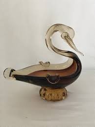 Murano Art Glass Swan Ashtray Smoky