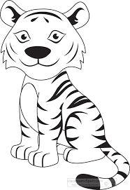 black outline cute baby tiger sitting