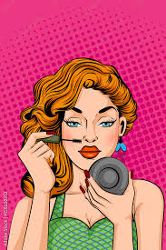 pop art style retro lady doing makeup