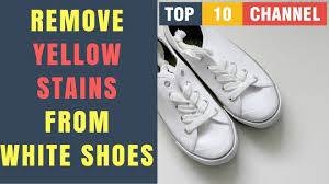 Dish soap can do the trick. How To Get Yellow Stains Out Of White Shoes How To Remove Yellow Stains From White Shoes White Shoes White Shoes Sneakers Remove Yellow Stains