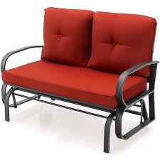 Outdoor Patio Glider With Red Cushions