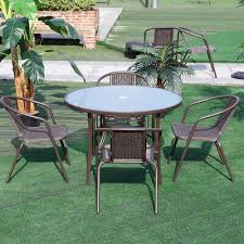 4 Rattan Arm Chairs Set Outdoor Garden