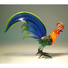 Blue Fan Tail Glass Rooster